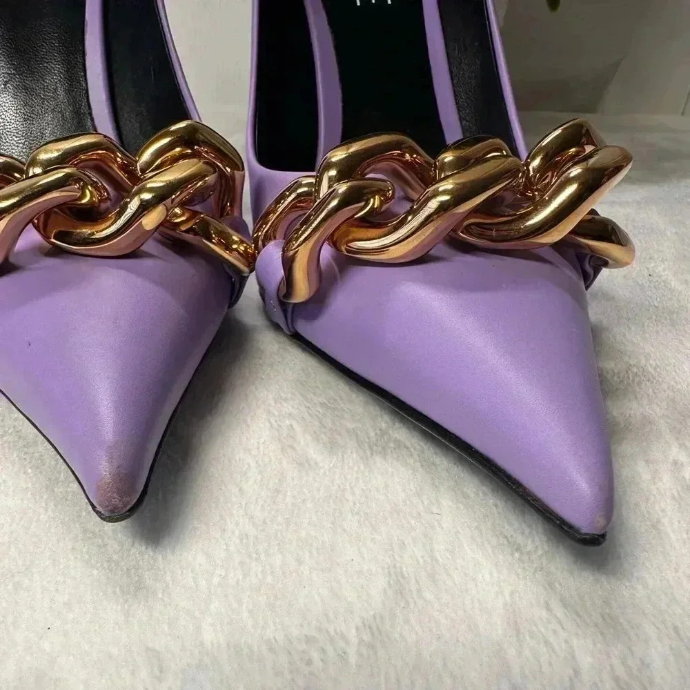 Versace SZ 7 Medusa Insignia Purple Gold Chain Heels Pumps - Picture 6 of 15